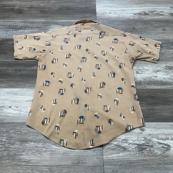 Vintage 70s K-Mart Permanent Press Geometric AOP Mens L 16 Button Up Shirt USA - Picture 3 of 7
